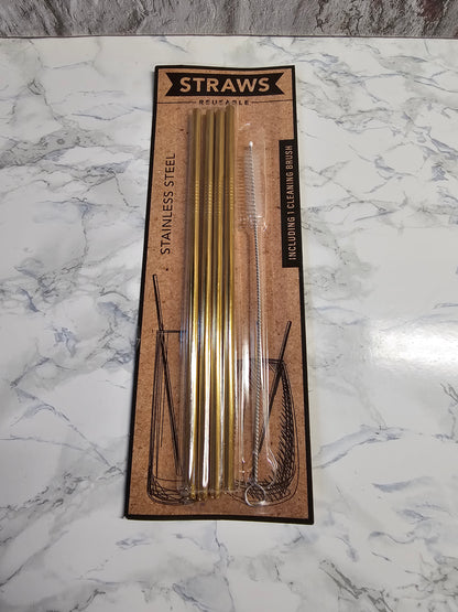 4 pailles réutilisables dorées