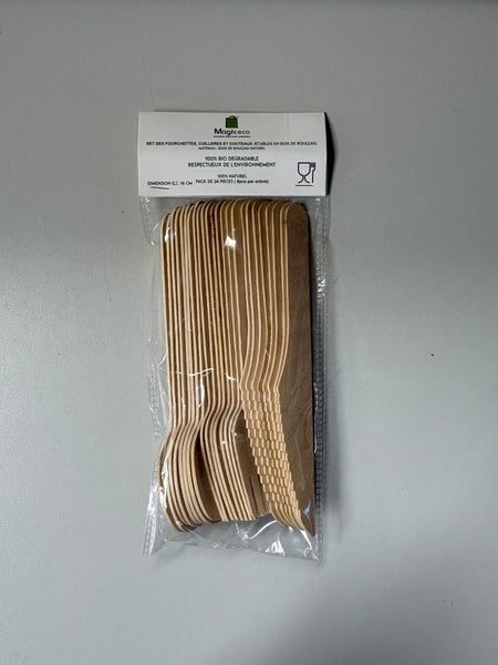 Set cuillères, fourchettes et couteaux en bois