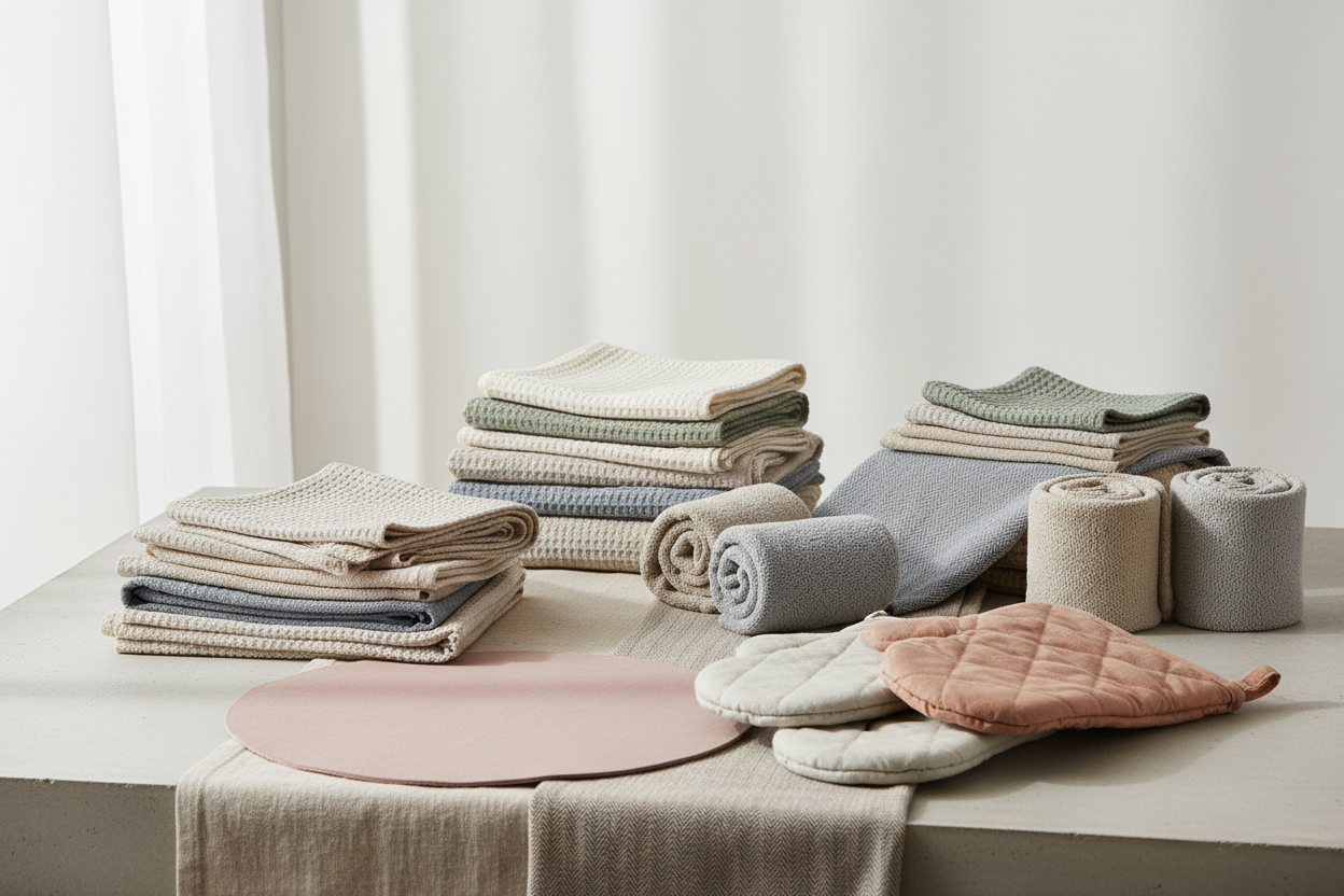 image pour ma catégorie linge de maison de la cuisine sans texte et dans le style de mes autres photos